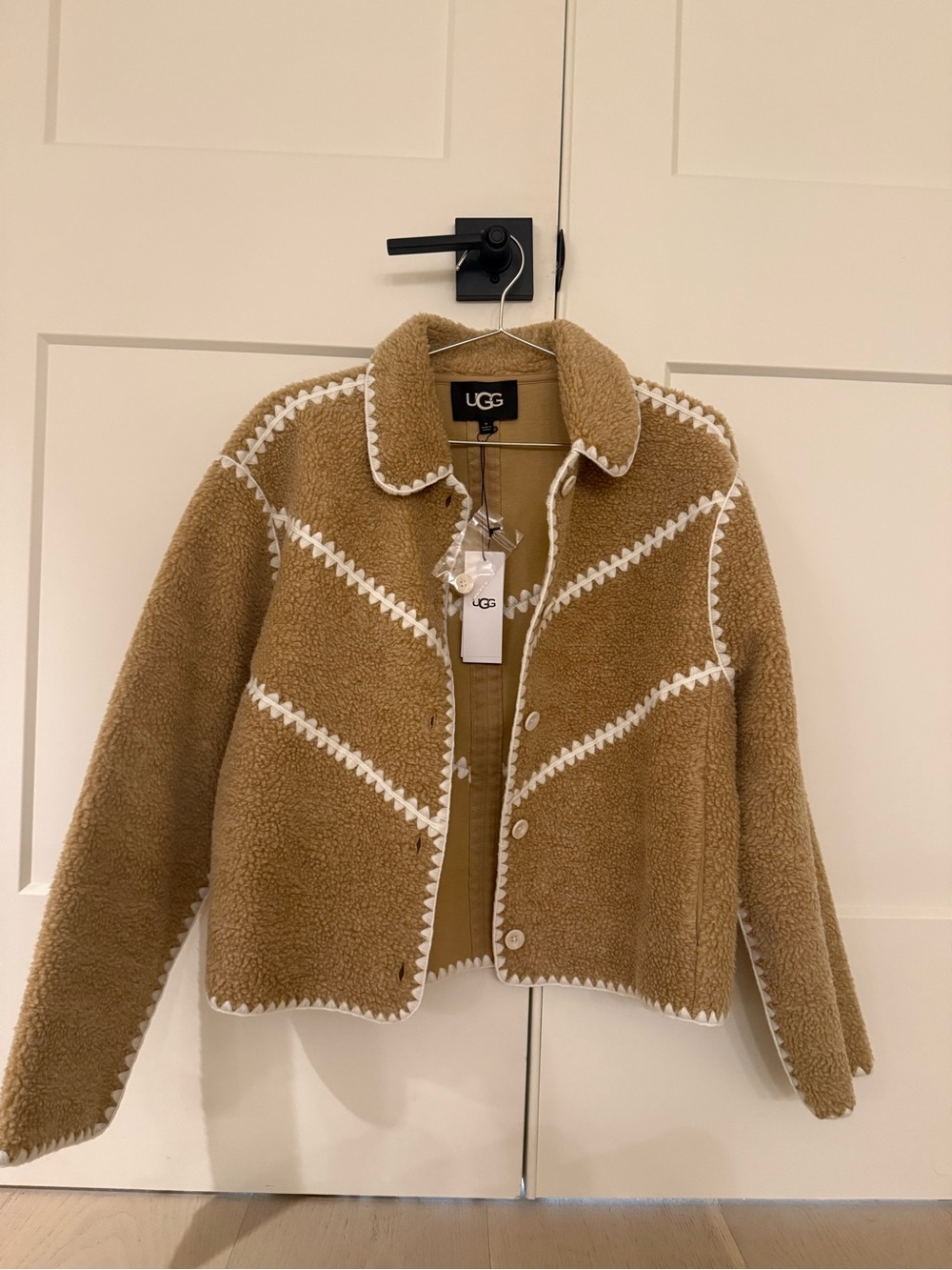 UGG Tan Sherpa Jacket with White Trim